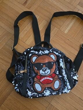 Black Sequin Teddy Bear Backpack - Fashionable Women's Bag
